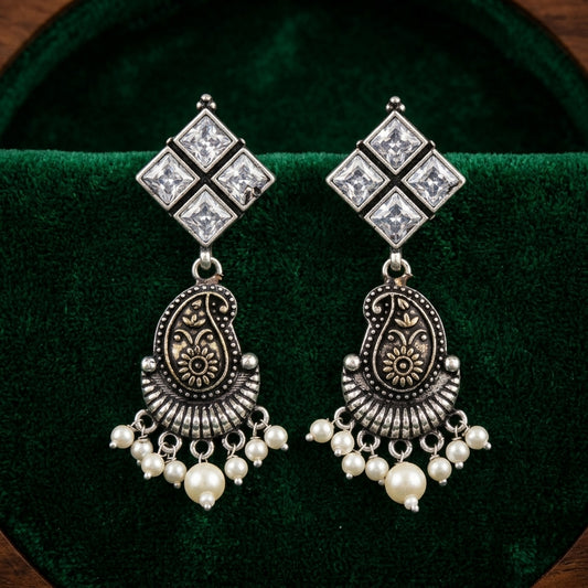 Pearl Drop Oxidised Ethnic Earrings for Women | Lady Zone