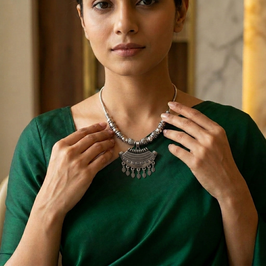 Traditional Oxidised Statement Pendant Necklace for Women | Lady Zone