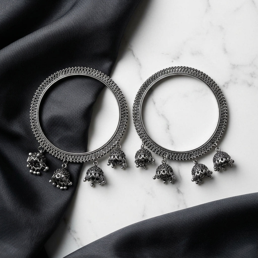 2 PC Traditional Oxidised Jhumki Hoop Bangles for Women | Lady Zone