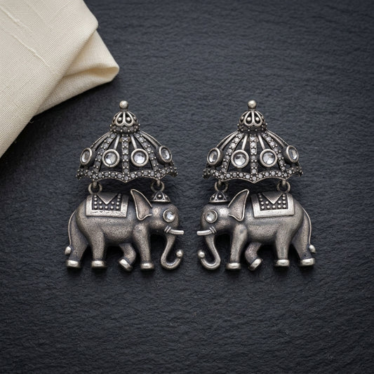 German Silver Elephant Dome Pattern Statement Earrings for Women | Lady Zone