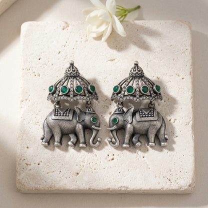 German Silver Elephant Dome Pattern Statement Earrings for Women | Lady Zone