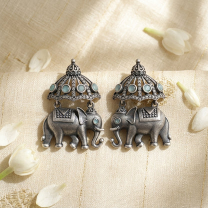 German Silver Elephant Dome Pattern Statement Earrings for Women | Lady Zone