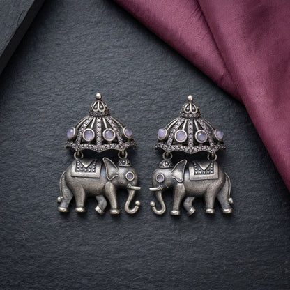 German Silver Elephant Dome Pattern Statement Earrings for Women | Lady Zone