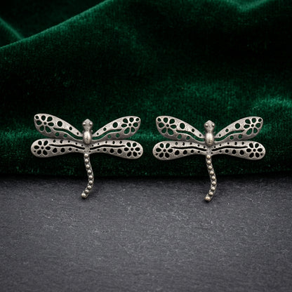 German Silver Dragonfly Pattern Stud Earrings for Women | Lady Zone
