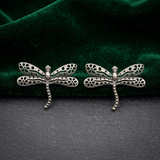 German Silver Dragonfly Pattern Stud Earrings for Women | Lady Zone