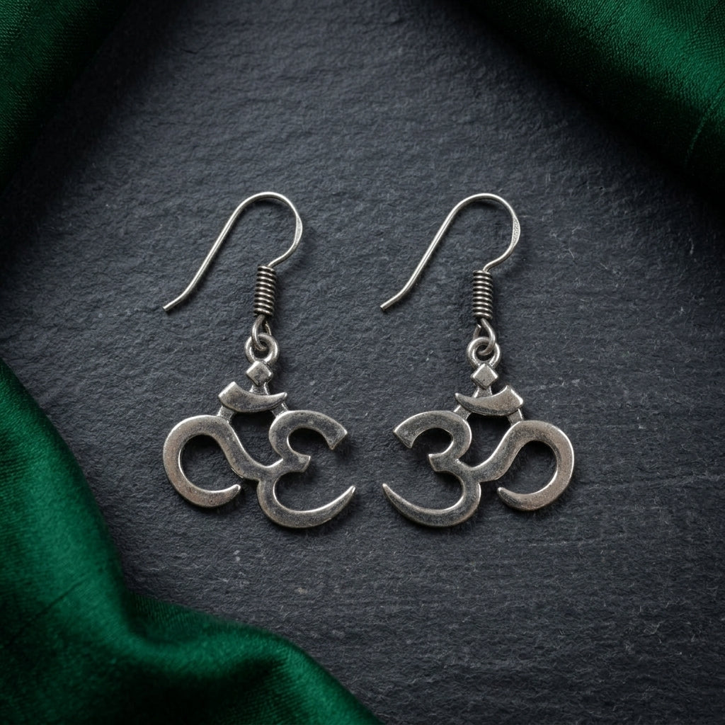 Oxidised Om Symbol Drop Earrings for Women | Lady Zone