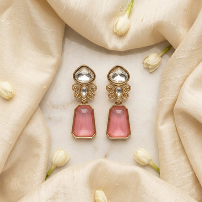 Gold Finish Kundan Stone Drop Earrings for Women | Lady Zone