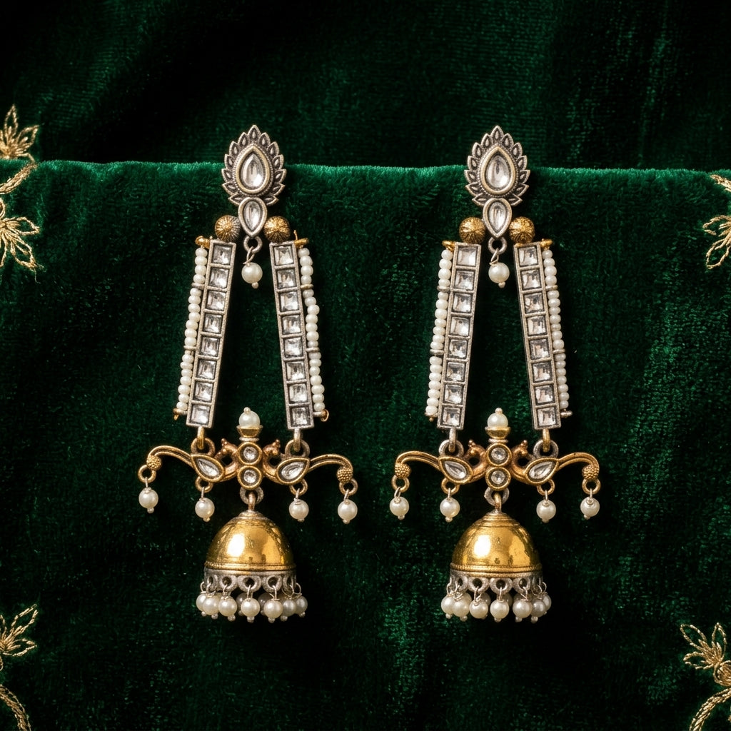 German Silver Pearl Jhumka Statement Earrings for Women | Lady Zone