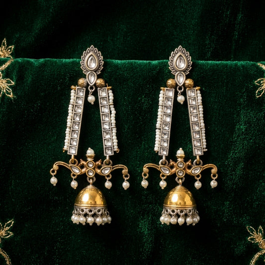 German Silver Pearl Jhumka Statement Earrings for Women | Lady Zone