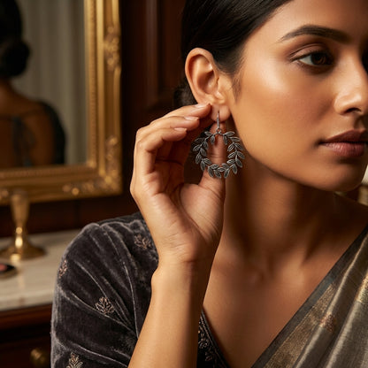 Oxidised Leaf Wreath Hoop Earrings for Women | Lady Zone