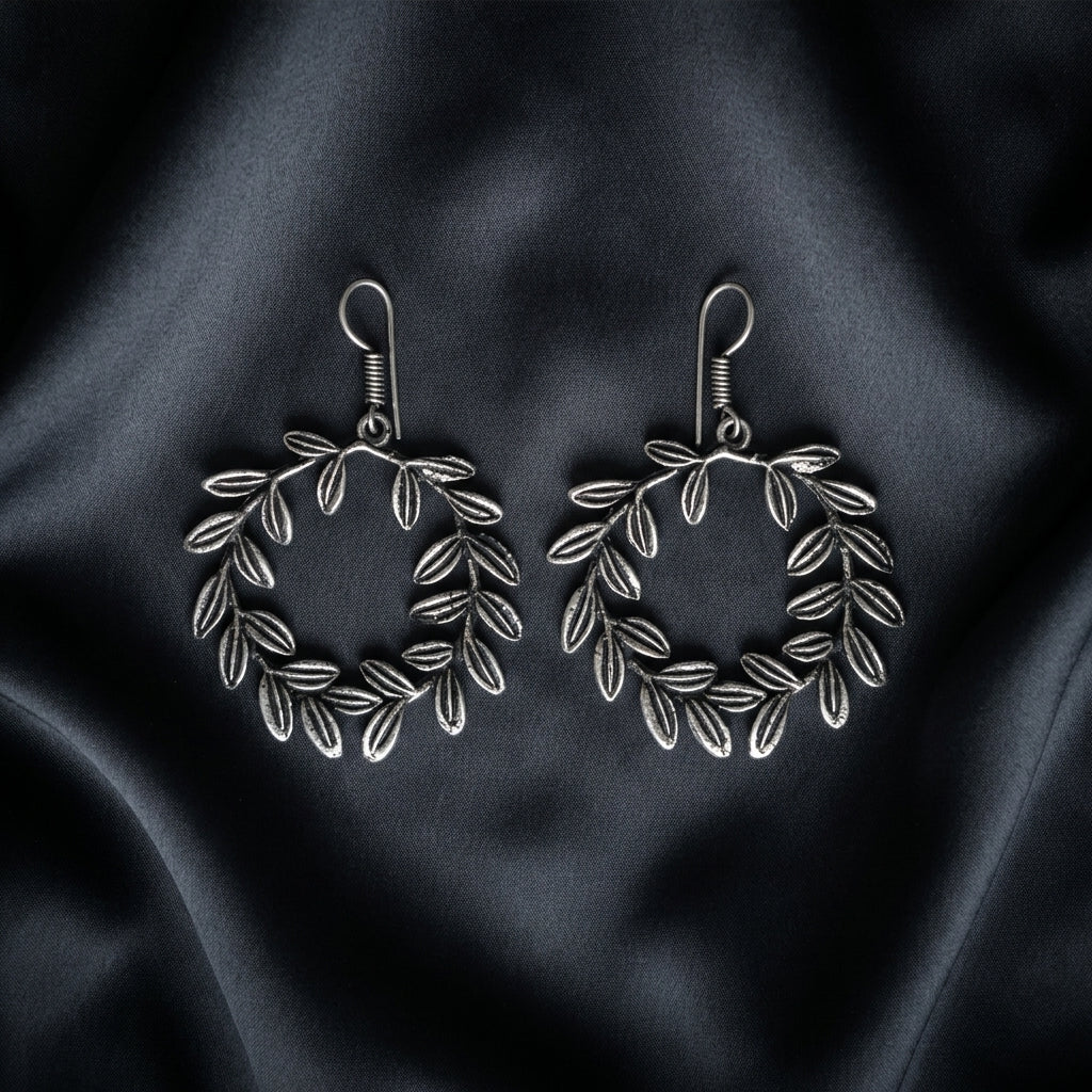 Oxidised Leaf Wreath Hoop Earrings for Women | Lady Zone