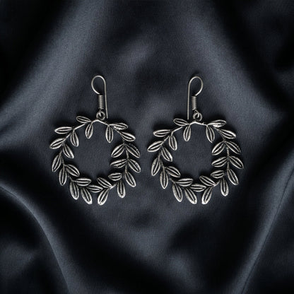 Oxidised Leaf Wreath Hoop Earrings for Women | Lady Zone