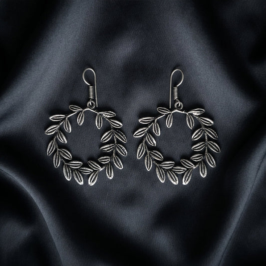 Oxidised Leaf Wreath Hoop Earrings for Women | Lady Zone