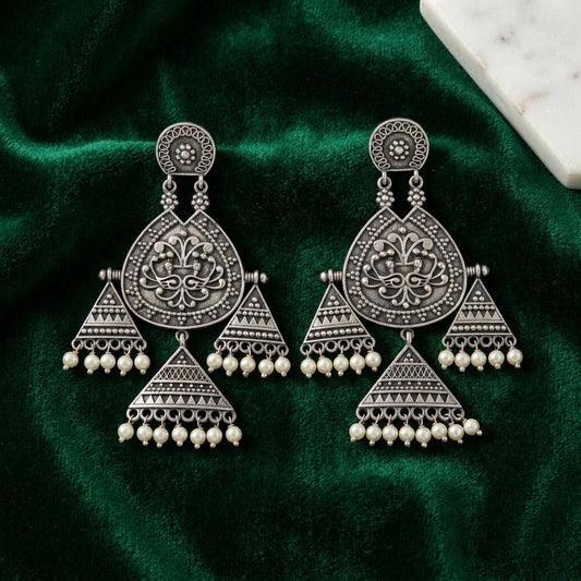 German Silver Pearl Tribal Drop Statement Earrings for Women | Lady Zone