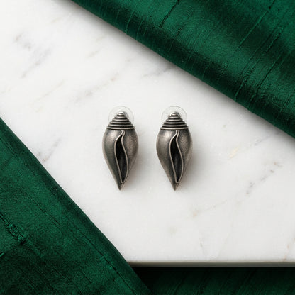 German Silver Shell Inspired Minimal Stud Earrings for Women | Lady Zone