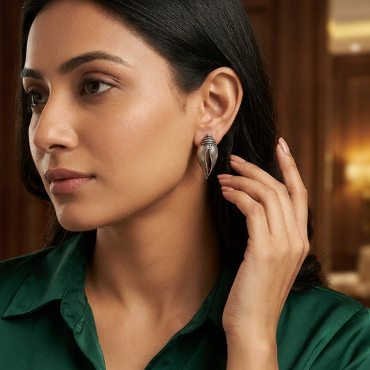 German Silver Shell Inspired Minimal Stud Earrings for Women | Lady Zone
