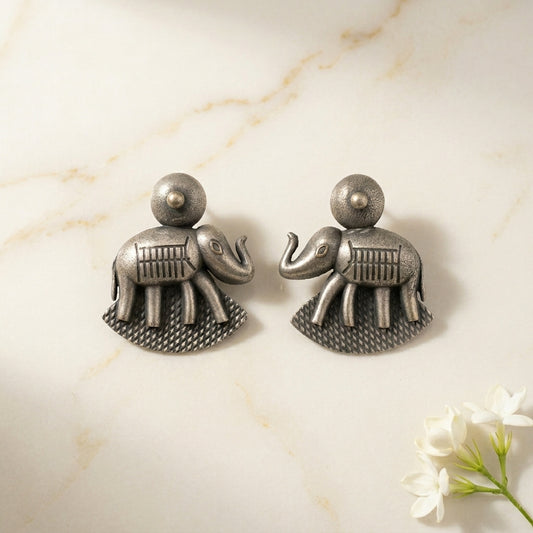 German Silver Elephant Motif Stud Earrings for Women | Lady Zone