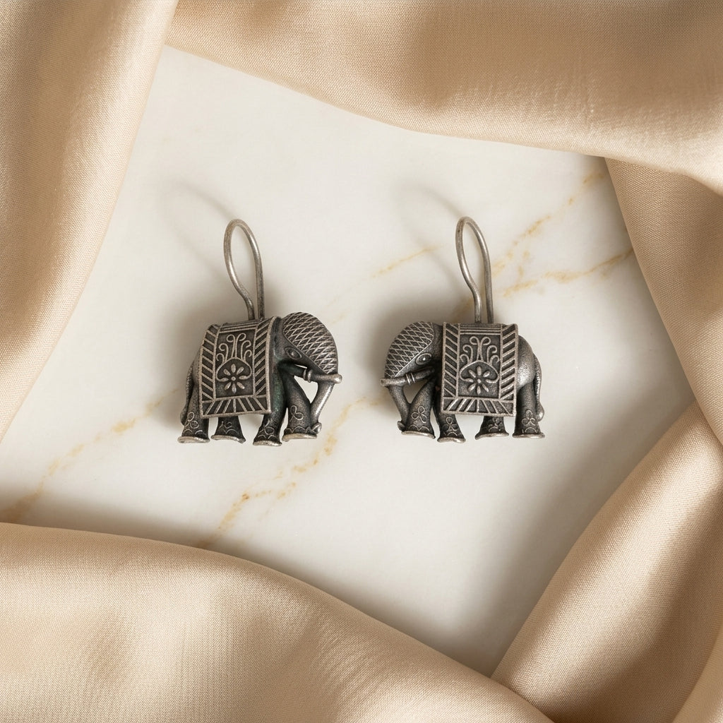 German Silver Elephant Statement Earrings for Women | Lady Zone