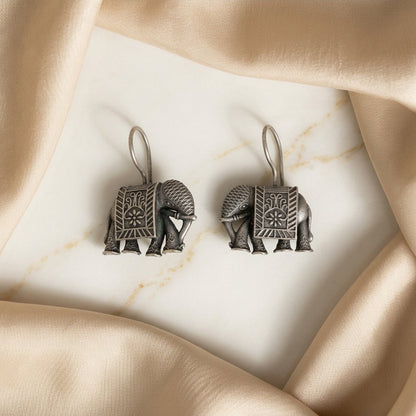 German Silver Elephant Statement Earrings for Women | Lady Zone