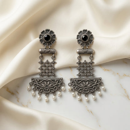 German Silver Pearl Drop Statement Chandbali Earrings for Women | Lady Zone