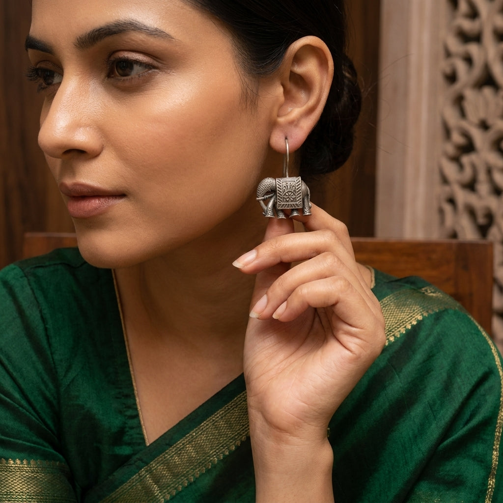 German Silver Elephant Statement Earrings for Women | Lady Zone