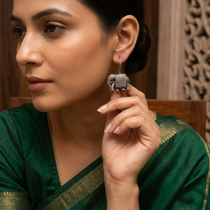 German Silver Elephant Statement Earrings for Women | Lady Zone