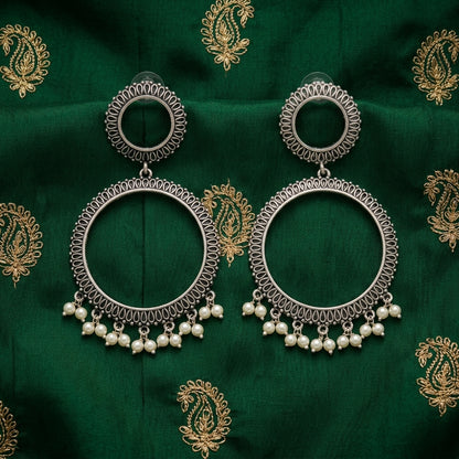 German Silver Pearl Hoop Chandbali Statement Earrings for Women | Lady Zone