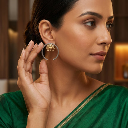 German Silver Elephant Hoop Statement Earrings for Women | Lady Zone