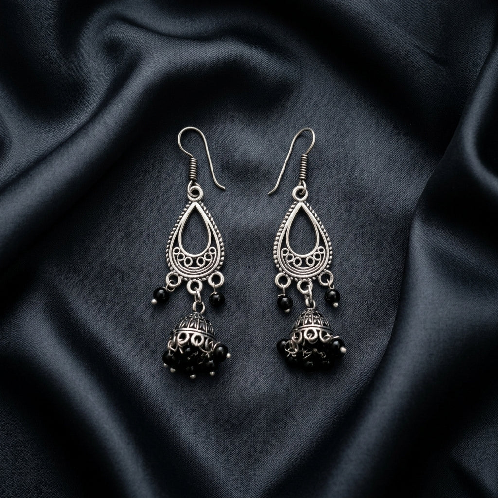Oxidized Pearl Drop Jhumka Earrings for Women | Lady Zone