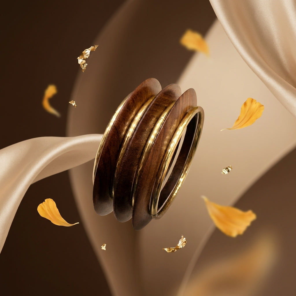 Elegant Wooden & Brass Designer Bangle Set | Lady Zone