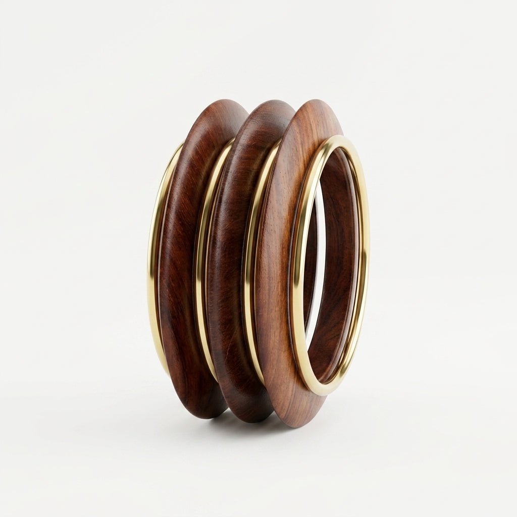 Elegant Wooden & Brass Designer Bangle Set | Lady Zone