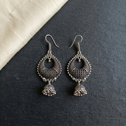 Oxidized Cutwork Jhumka Drop Earrings for Women | Lady Zone