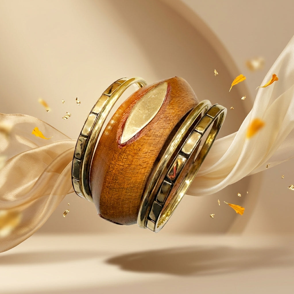 Royal Leaf Inlay Wood & Brass Bangle Set for Women | Lady Zone