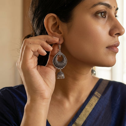 Oxidized Cutwork Jhumka Drop Earrings for Women | Lady Zone