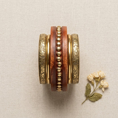 Heritage Floral Wood & Brass Bangle Set for Women | Lady Zone