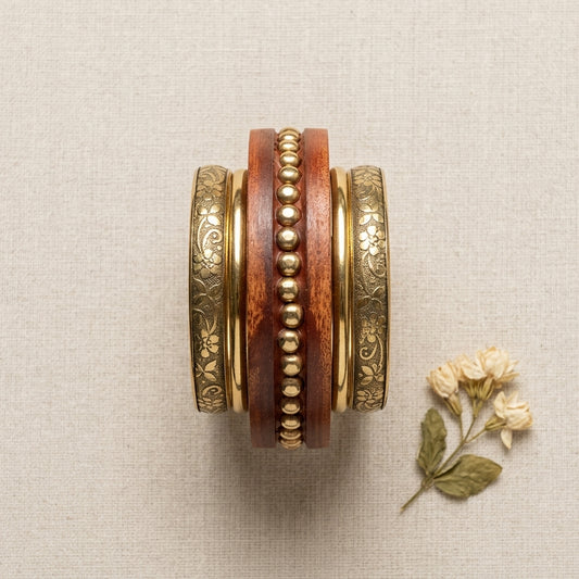 Heritage Floral Wood & Brass Bangle Set for Women | Lady Zone