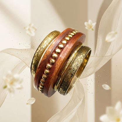 Heritage Floral Wood & Brass Bangle Set for Women | Lady Zone