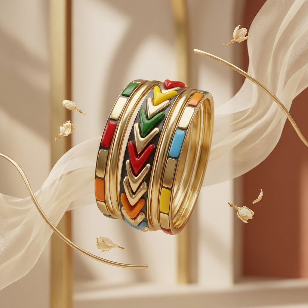 Colorful Tribal Brass Bangle Set | Lady Zone