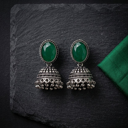 Oxidized Stone Stud Dome Jhumka Earrings for Women | Lady Zone