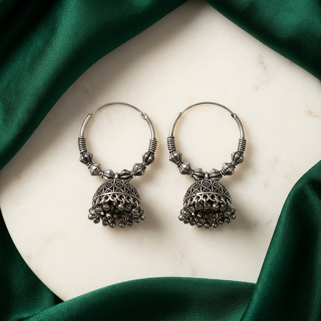 Oxidized Tribal Hoop Jhumka Earrings for Women | Lady Zone
