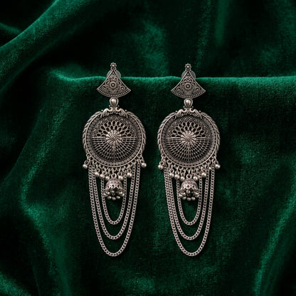 Oxidized Floral Chain Statement Earrings for Women | Lady Zone