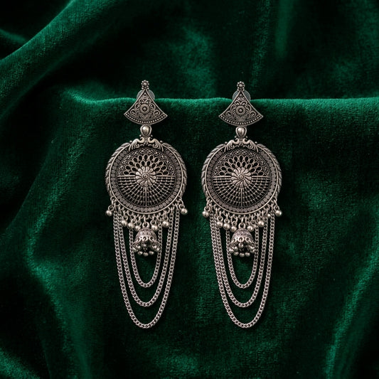 Oxidized Floral Chain Statement Earrings for Women | Lady Zone