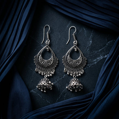 Oxidized Peacock Cutwork Jhumka Earrings for Women | Lady Zone