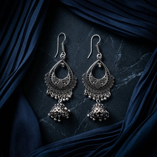 Oxidized Peacock Cutwork Jhumka Earrings for Women | Lady Zone