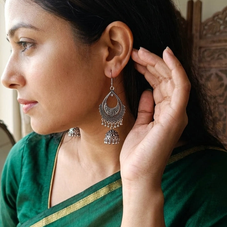 Oxidized Peacock Cutwork Jhumka Earrings for Women | Lady Zone