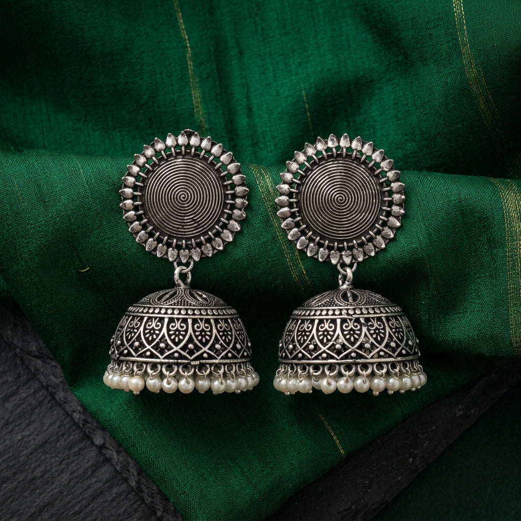 Oxidized Spiral Dome Jhumka Earrings for Women | Lady Zone