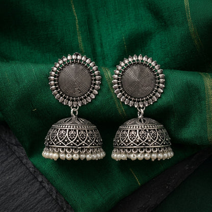 Oxidized Spiral Dome Jhumka Earrings for Women | Lady Zone
