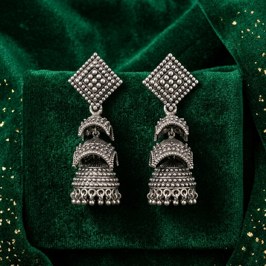 Oxidized Layered Jhumka Earrings for Women | Lady Zone