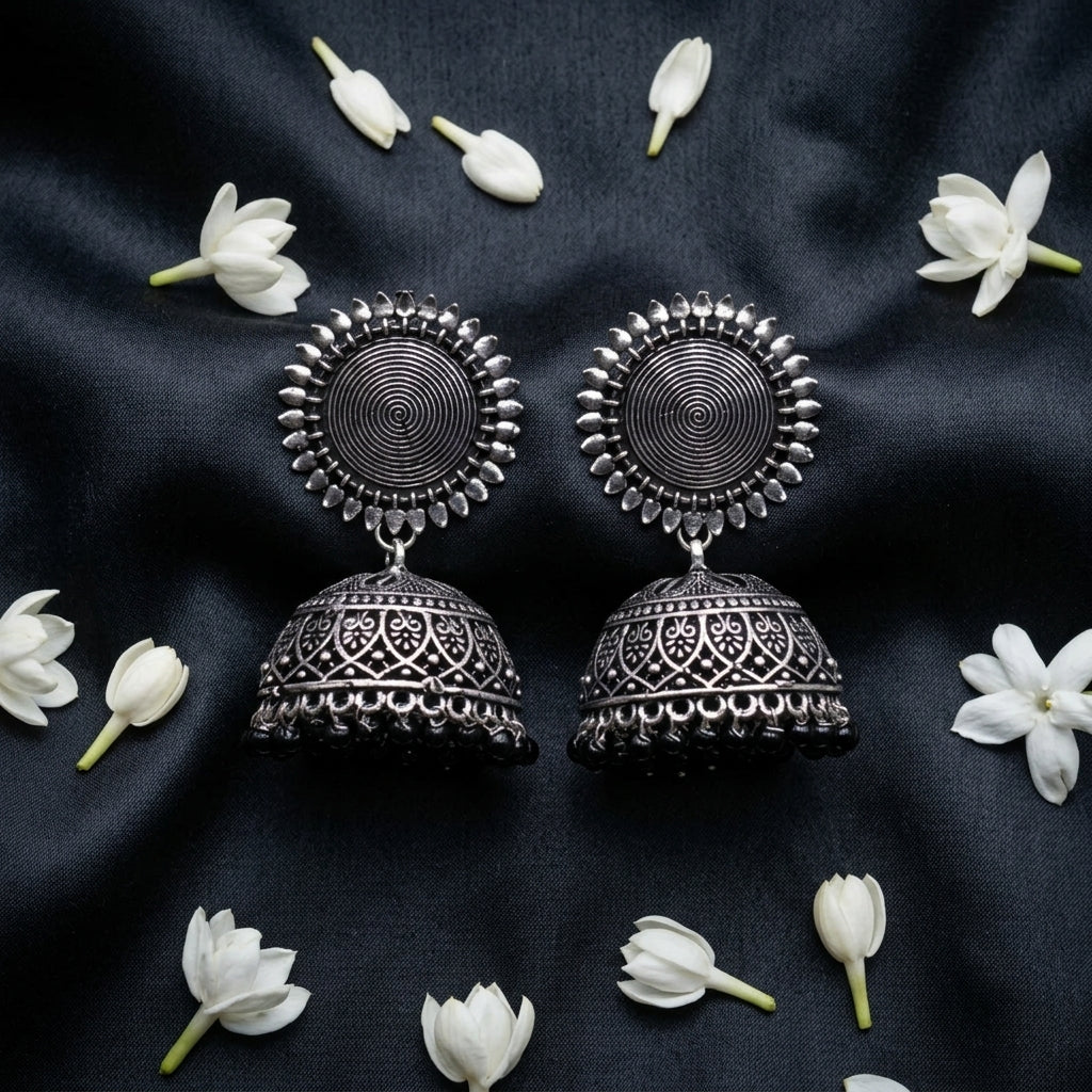 Oxidized Spiral Dome Jhumka Earrings for Women | Lady Zone