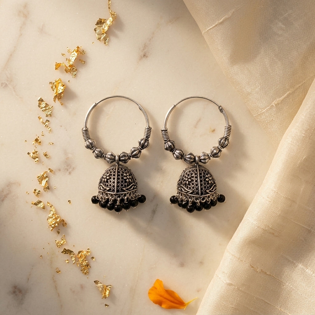 Oxidized Hoop Jhumka Earrings for Women | Lady Zone